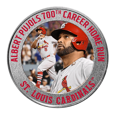 A picture of a 1 oz Albert Pujols 700th Career Home Run Silver Coin (2022)